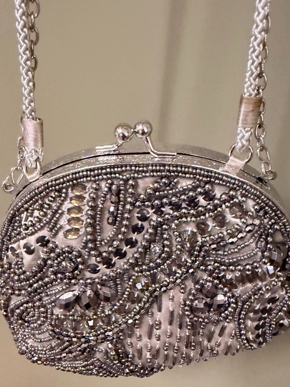 David's Bridal Beaded Silver Evening Clutch